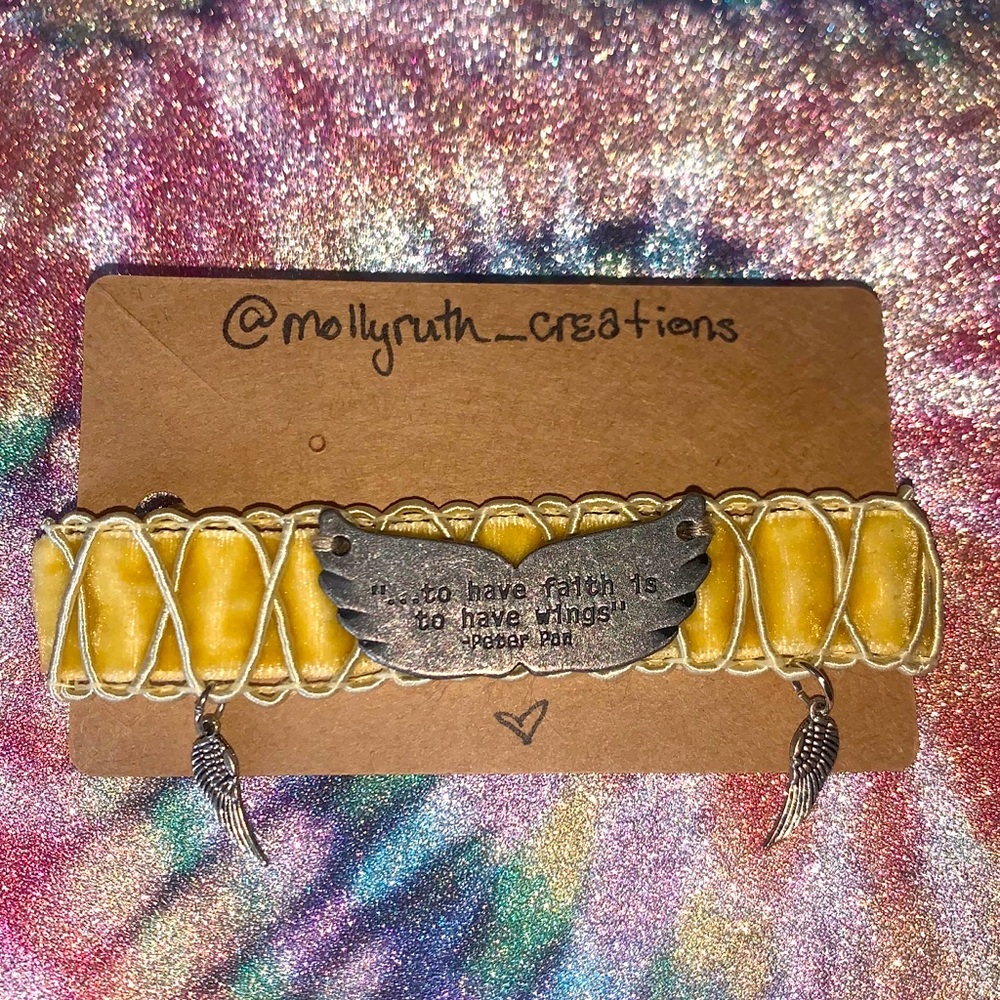Handmade yellow ribbon Peter Pan quote bracelet
